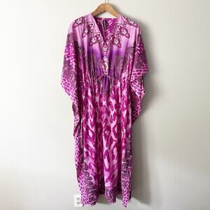 American Leisure Purple & Gold Glitter Animal Print Flowing Kaftan Dress